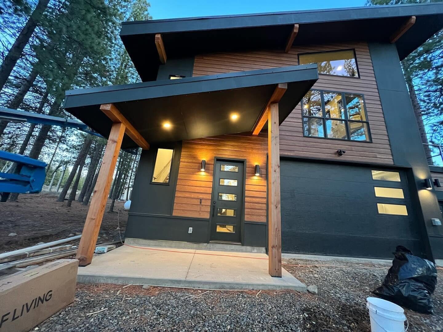 Freshly painted modern home exterior at dusk