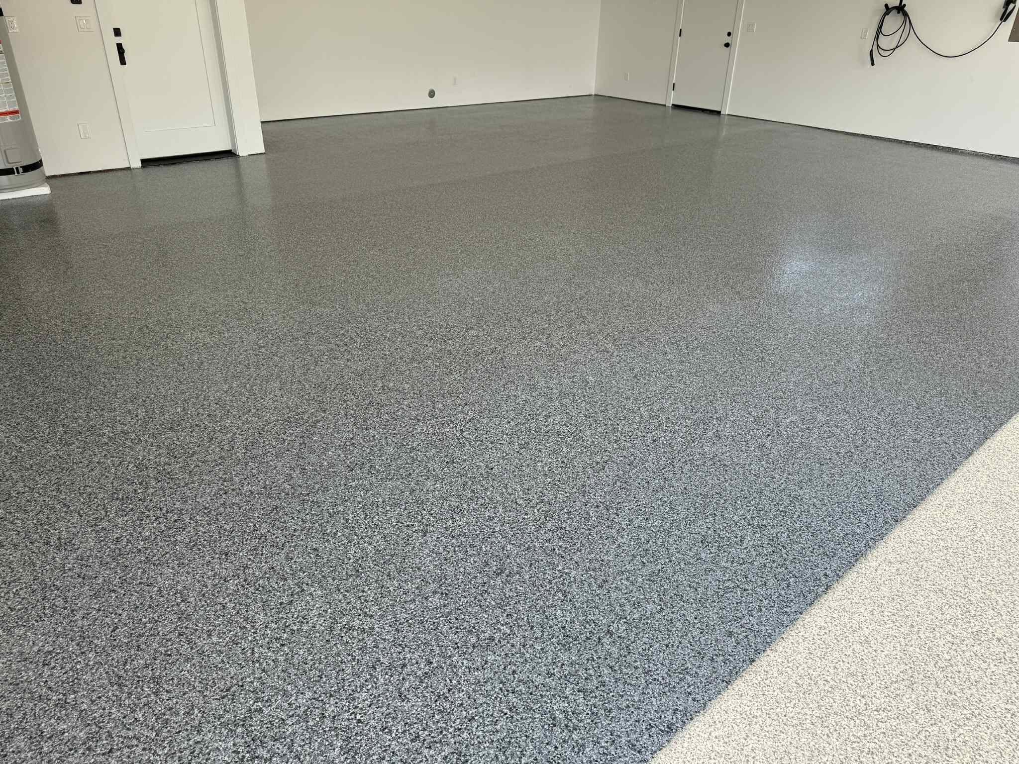 Decorative flake epoxy garage floor