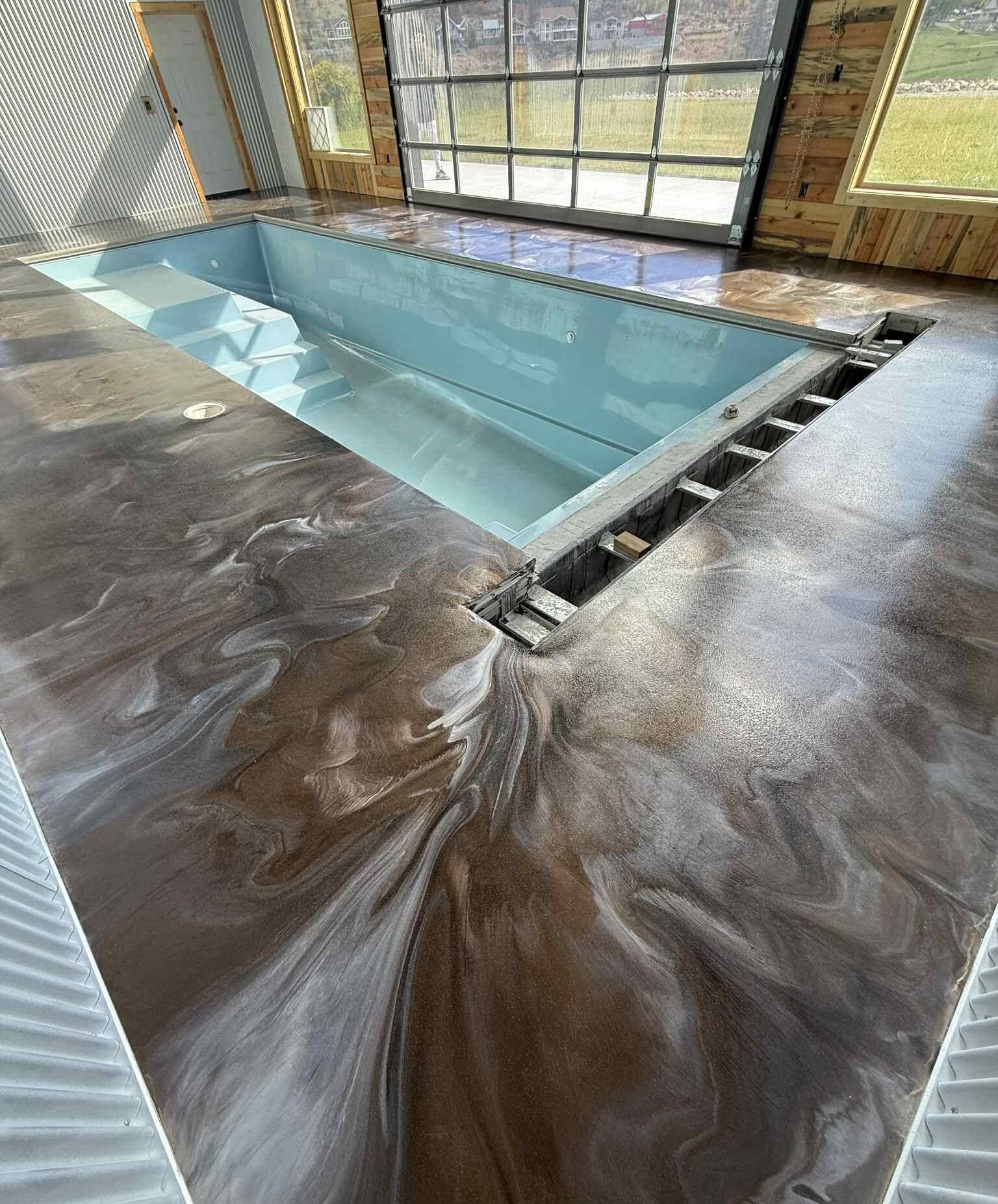 Bronze metallic epoxy floor in a finished garage